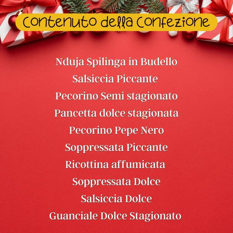 Cesta Regalo Natale “Salumi e Formaggi” con 10 Prodotti - Valle del Crati